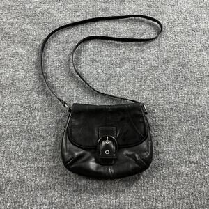 Vintage Coach Soho Crossbody Soft Black Leather Buckle Flap Purse